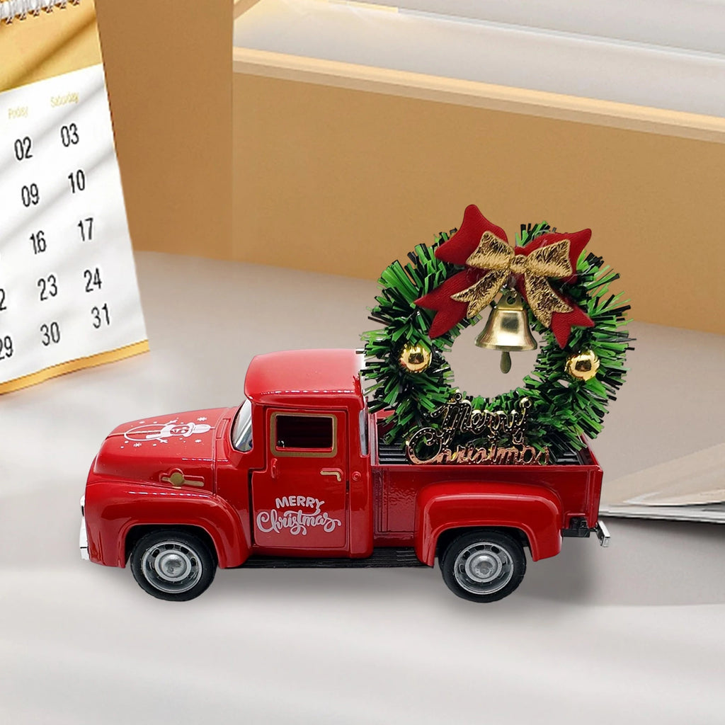 Christmas Table Decoration Mini Snowman Truck with Wreath Figurine Desk Statues Centerpieces for Home Party Decor