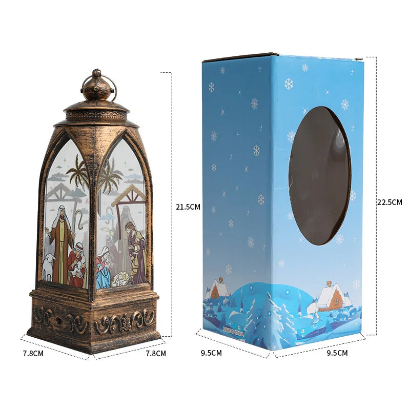 Christmas Decorations LED Lights Golden Arch Lantern Night Light Religious Jesus Retro Ornaments Festive Atmosphere Enhancer