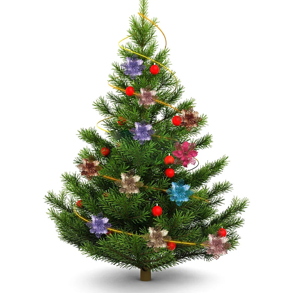 9cm Glitter Artifical Christmas Flowers Christmas Tree Wreath Decorations Fake Flowers Xmas Garland Ornaments New Year 2024