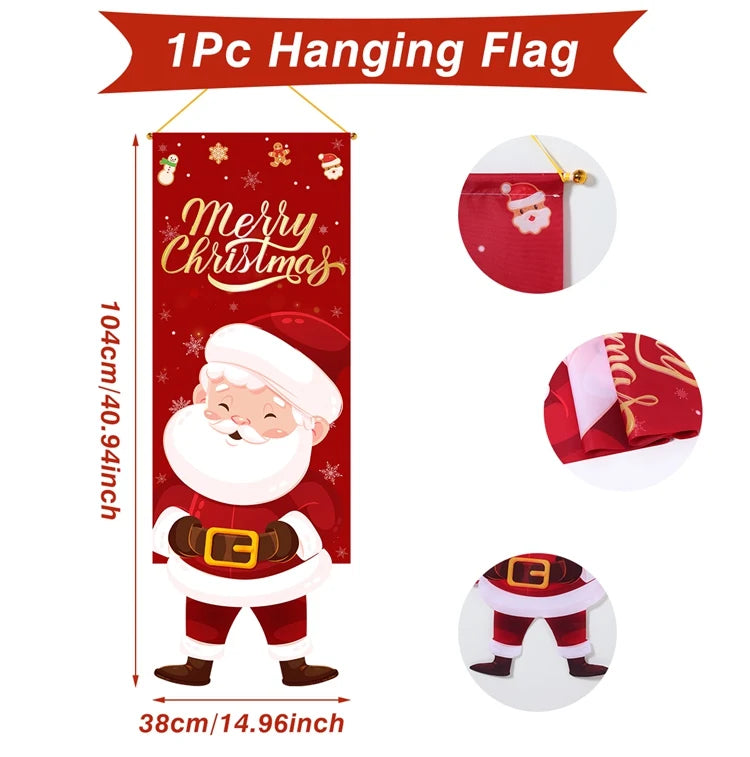 Merry Christmas Hanging Flag Christmas Decorations For Home 2024 Christmas Door Banner Xmas Gifts Navidad Happy New Year 2025