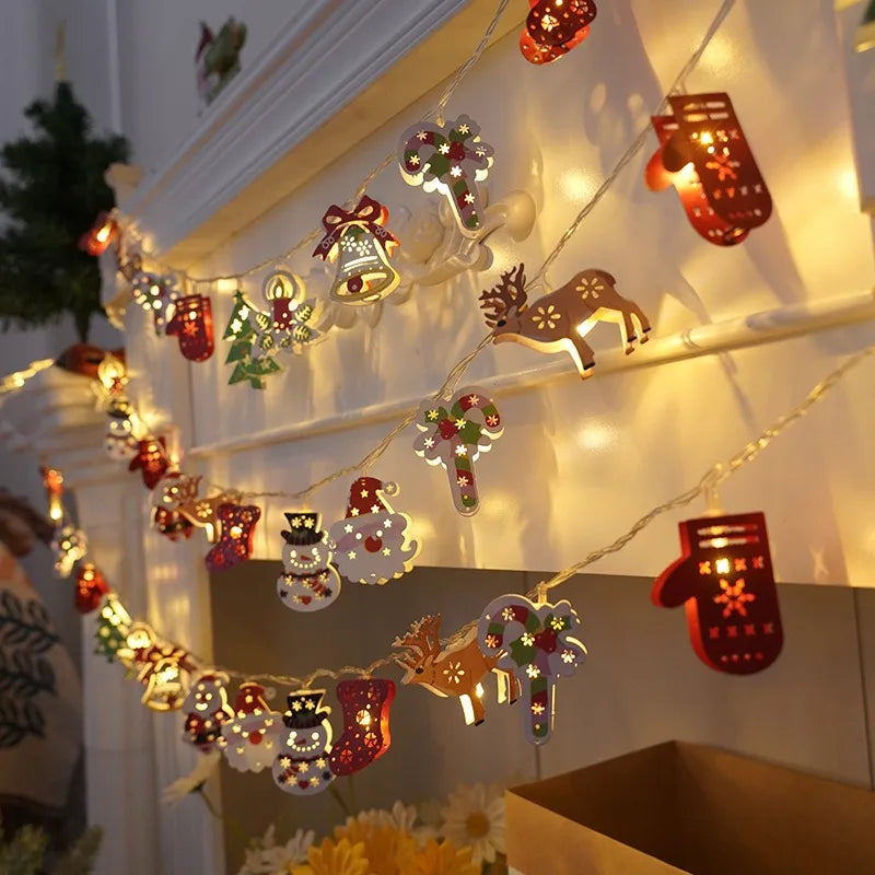 Christmas Deer Snowflake LED String Lights Battery Powered Fairy Lights Christmas Tree Ornament Decoration