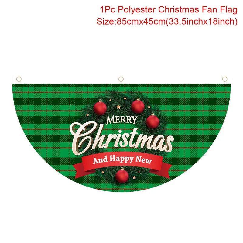 Christmas Outdoor Fan-shaped Flag Banner Merry Christmas Decoration for Home 2024 Xmas Ornament Navidad Natal Noel New Year 2025