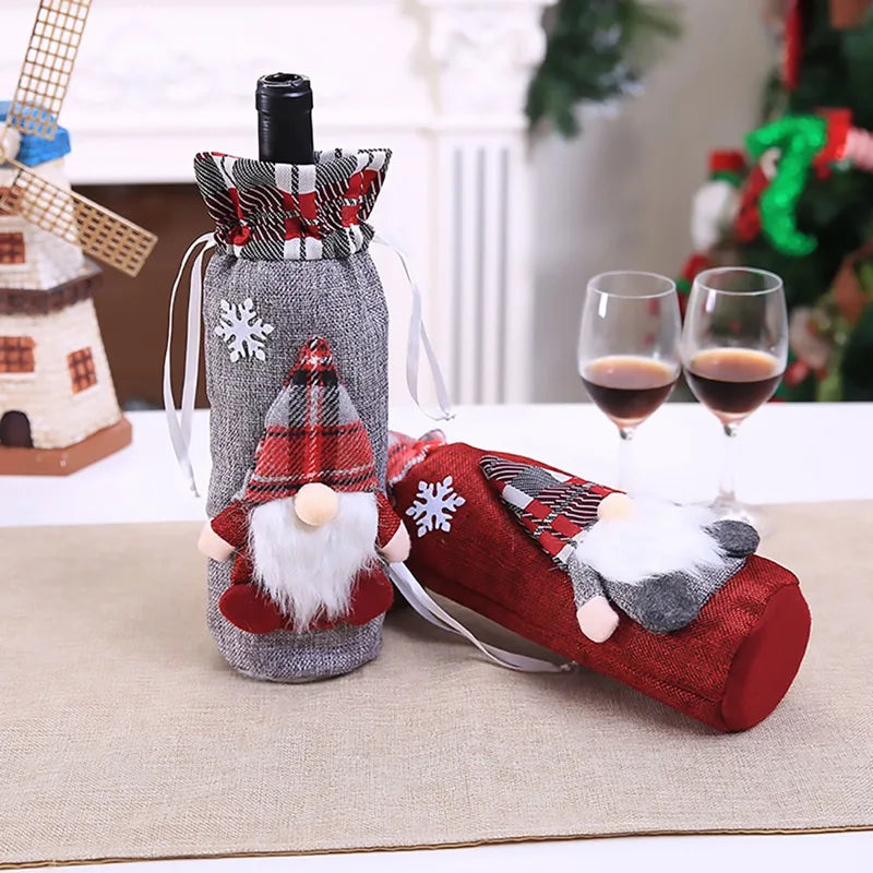 Christmas Wine Bottle Cover Merry Christmas Decoration For Home 2024 Christmas Ornaments Decor Happy New Year 2025 Navid Noel