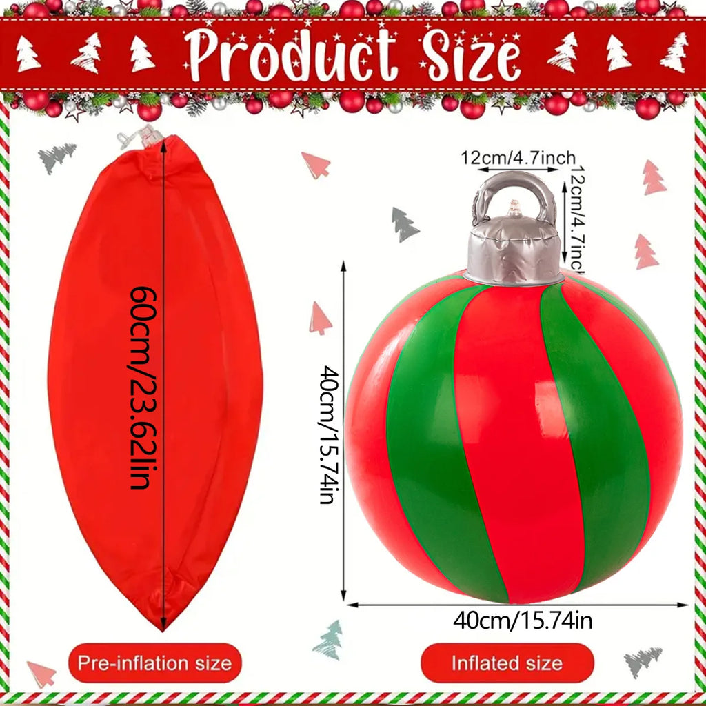 3Pcs Inflatable Christmas Balls (2 Christmas Balls and One Pump) with Portable Handle, Waterproof - Durable Pvc Material, Christmas Red and Green Colors, Featuring Snowman, Reindeer, Christmas Tree and Santa Claus Designs - P