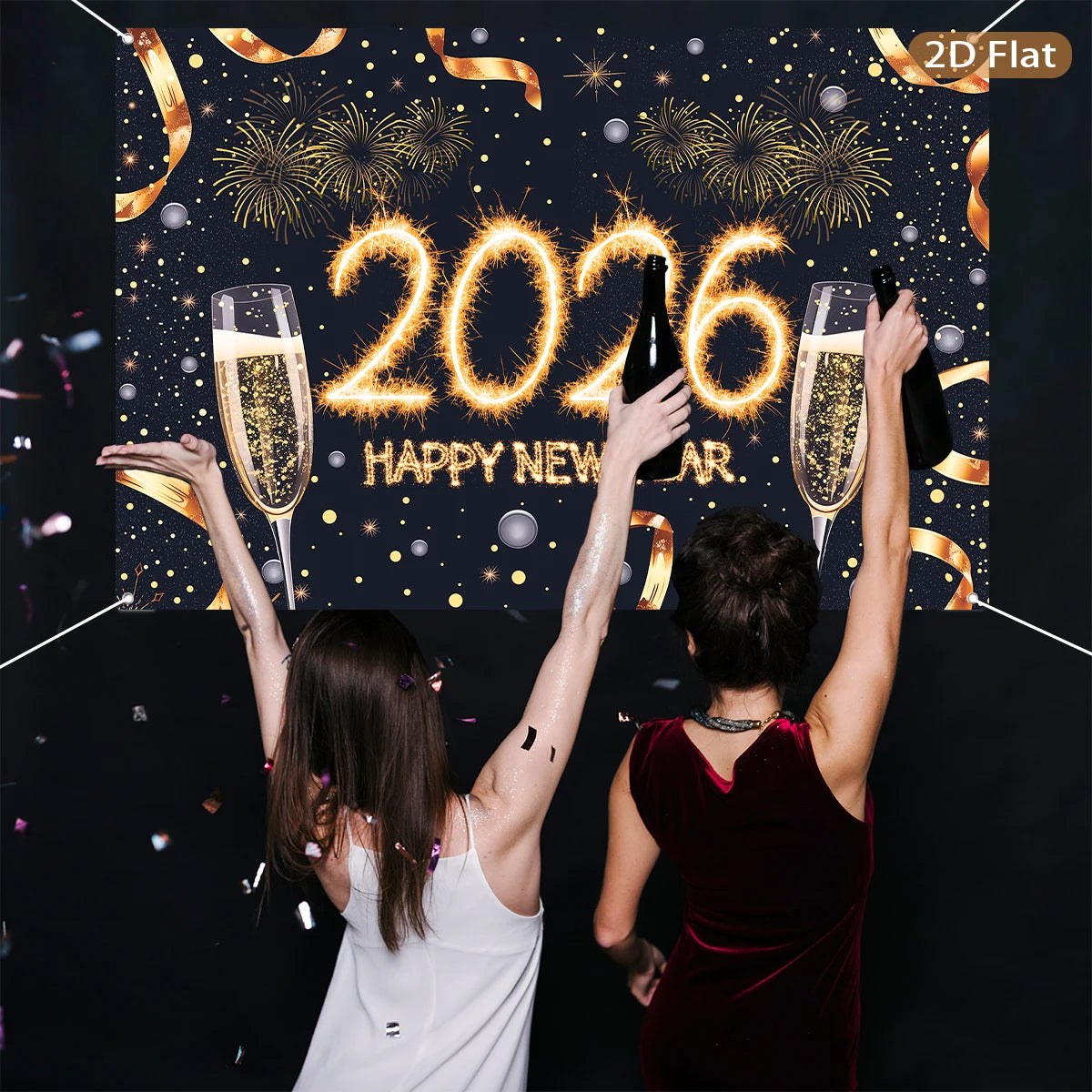 Black Gold New Year Backdrop Banner 2026 Happy New Year Christmas Party Background Decoration Gifts New Year Party Supplies
