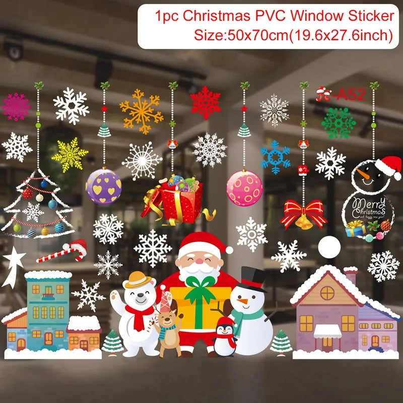 Christmas Wall Window Stickers Christmas Decoration For Home 2024 Merry Christmas Ornaments Xmas Navidad Happy New Year 2025