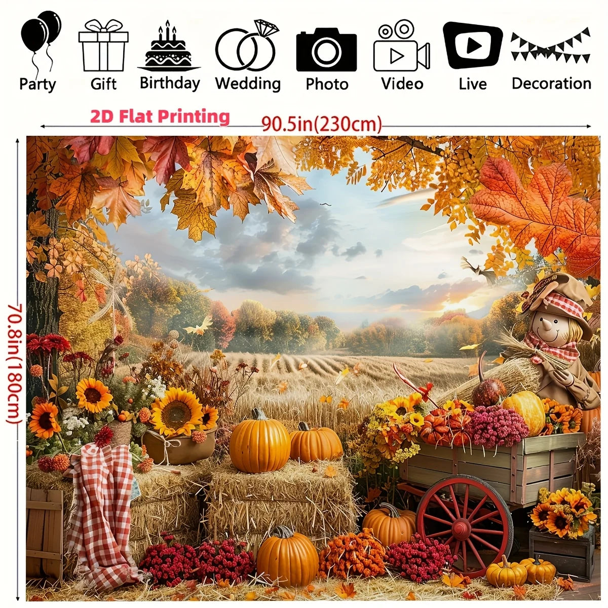 1pc Autumn Thanksgiving Photo Background - Vivid Autumn Pumpkin Harvest Scene
