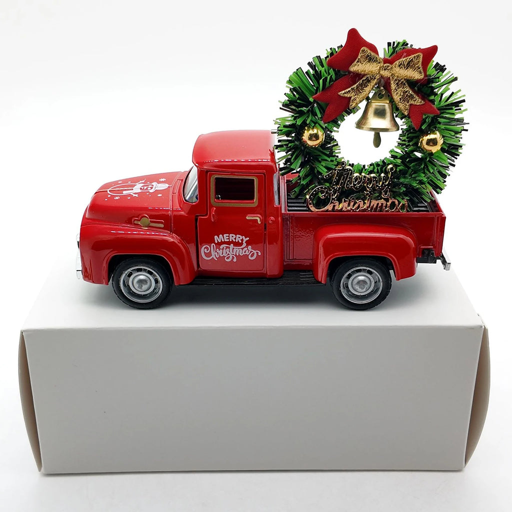 Christmas Table Decoration Mini Snowman Truck with Wreath Figurine Desk Statues Centerpieces for Home Party Decor