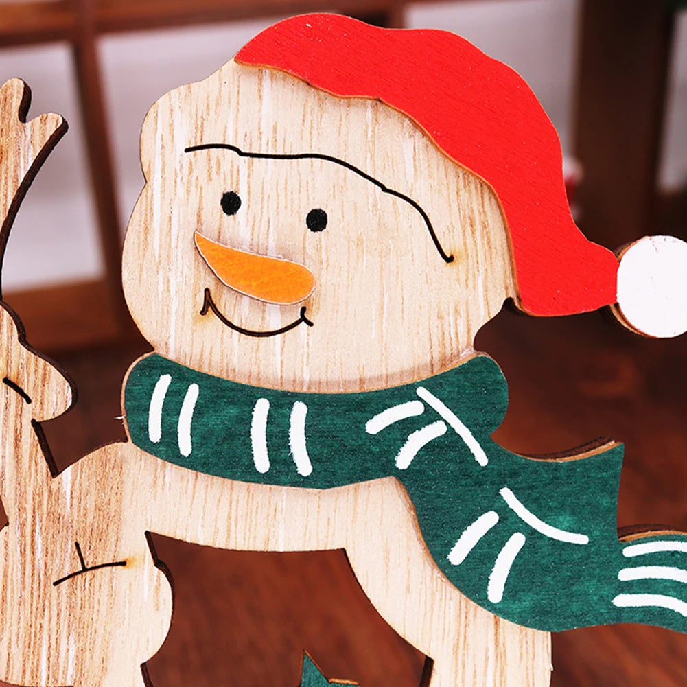 Christmas Decoration DIY Wooden Crafts Creative Ornaments Santa Claus Snowman Reindeer Christmas Desktop Decoration Gifts