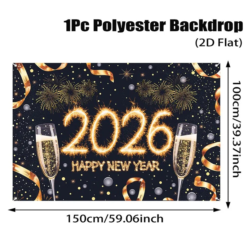 2026 Happy New Year Party Decor Background New Year Champagne New Year Eve Party Cake Table Decor Happy New Year Backdrop Gift