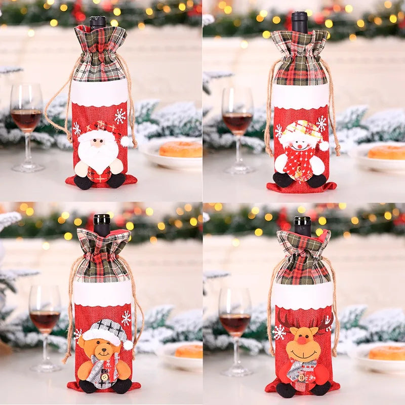 Christmas Wine Bottle Cover Merry Christmas Decoration For Home 2024 Christmas Ornaments Decor Happy New Year 2025 Navid Noel