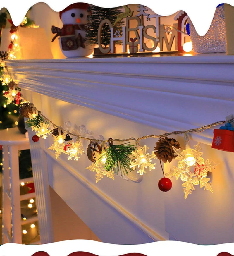 Christmas LED Light String Santa Claus Elk Snowman Xmas Ornament String Light Christmas Decorations 2025 New Year Navidad Gift
