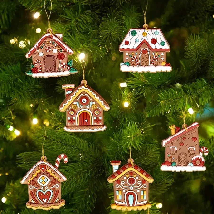 6pcs/Set Gingerbread House Pendants Christmas Tree Hanging Ornament 2024 Noel Navidad Home Decoration New Year Gift 2025