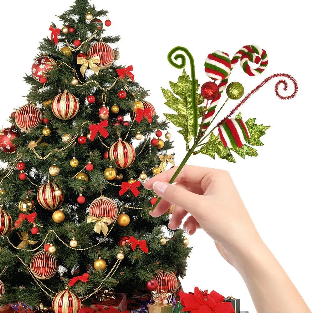 Christmas Tree Decoration Ornament with Gold Scallion Sparkling Pink Green Candy Twirling Christmas Decorations