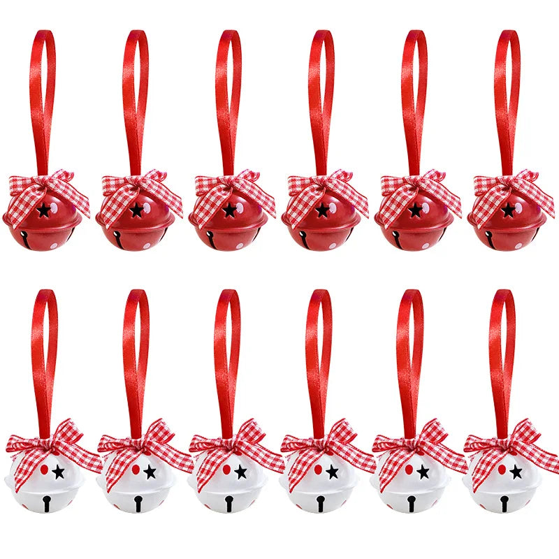 12Pcs Snowflake Christmas Jingle Bells Metal Decorative Pendant Xmas Tree Hanging Ornament 2025 New Year Home Party Decorations