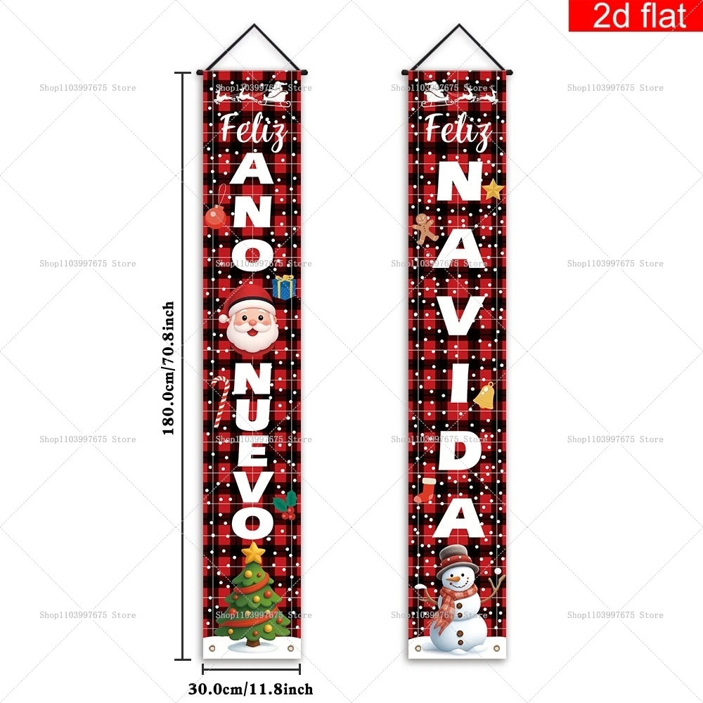 Spanish Merry Christmas Banners Xmas New Year Party Decorations Couplets Porch Signs for Indoor Outdoor Wall Hanging Decor