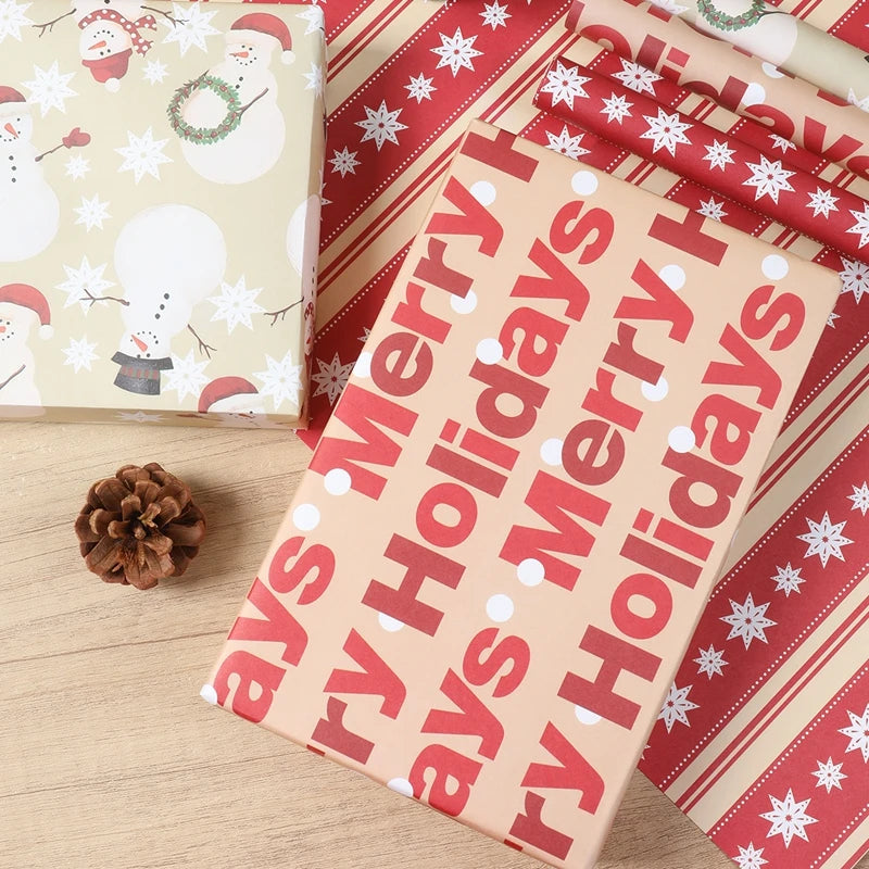 Christmas Wrapping Paper 50*70cm Christmas Kraft Paper Gift Wrap with Snowflake for Xmas Party Gift Packing DIY Crafts Papers