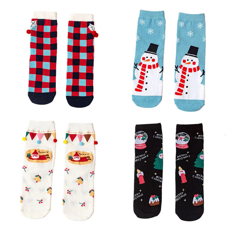 4 Pairs/Lot Children Girls Socks Christmas Socks For Kids Cotton 3-14 Years Comfortable Toddler Leg Warmers Boys Long Socks
