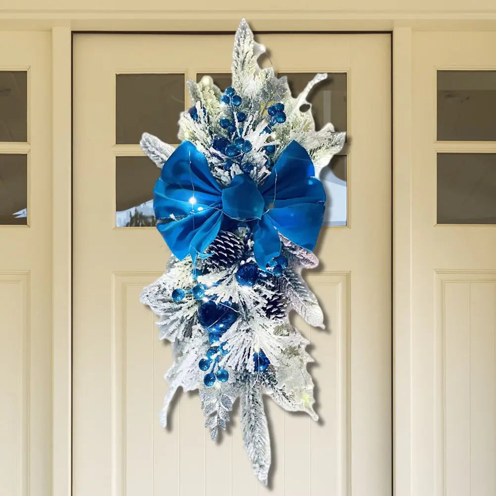 LED Artificial Garland Stair Wreath Prelit Christmas Wreath Garland Pine/Bow Light Up Cordless for Front Door Wall Window Stair