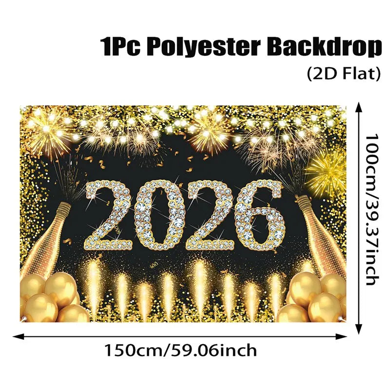 2026 Happy New Year Party Decor Background New Year Champagne New Year Eve Party Cake Table Decor Happy New Year Backdrop Gift