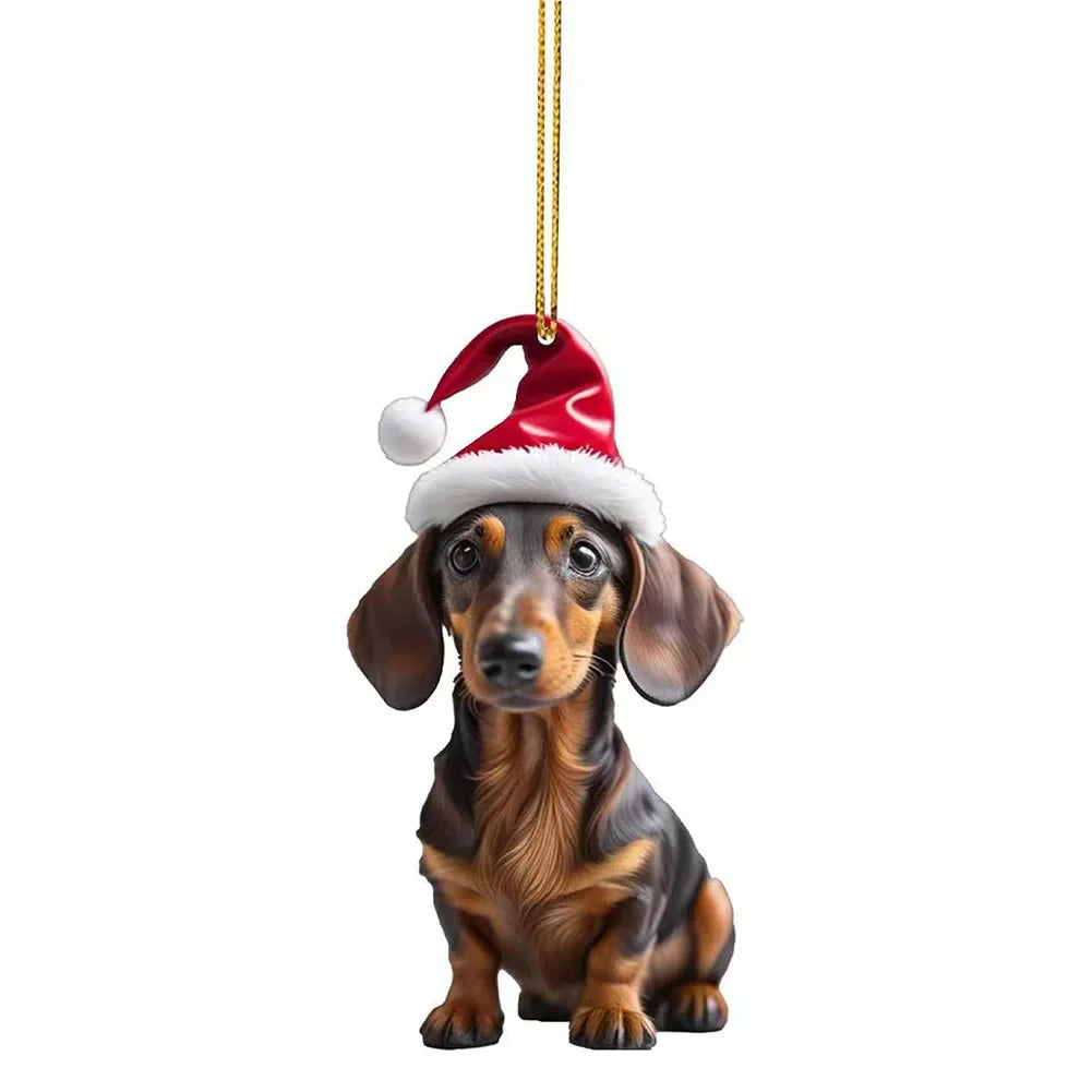 Christmas Hanging Dog Decor Acrylic Dog Figurines Decor Funny Puppy Pendant Xmas Tree Backpack Car Interior Decor