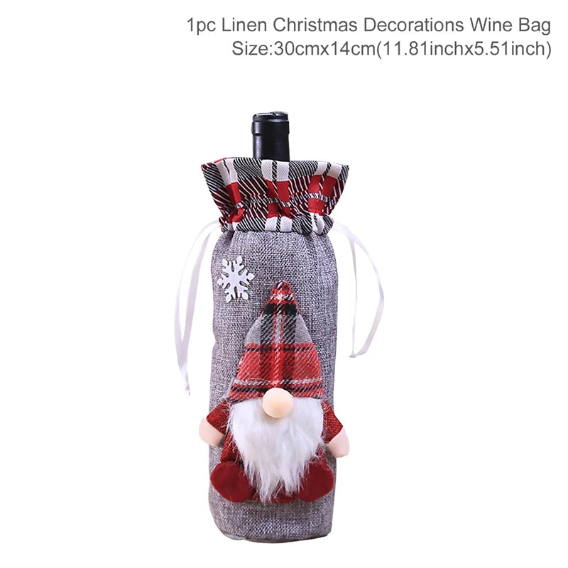 Christmas Wine Bottle Cover Merry Christmas Decoration For Home 2024 Christmas Ornaments Decor Happy New Year 2025 Navid Noel
