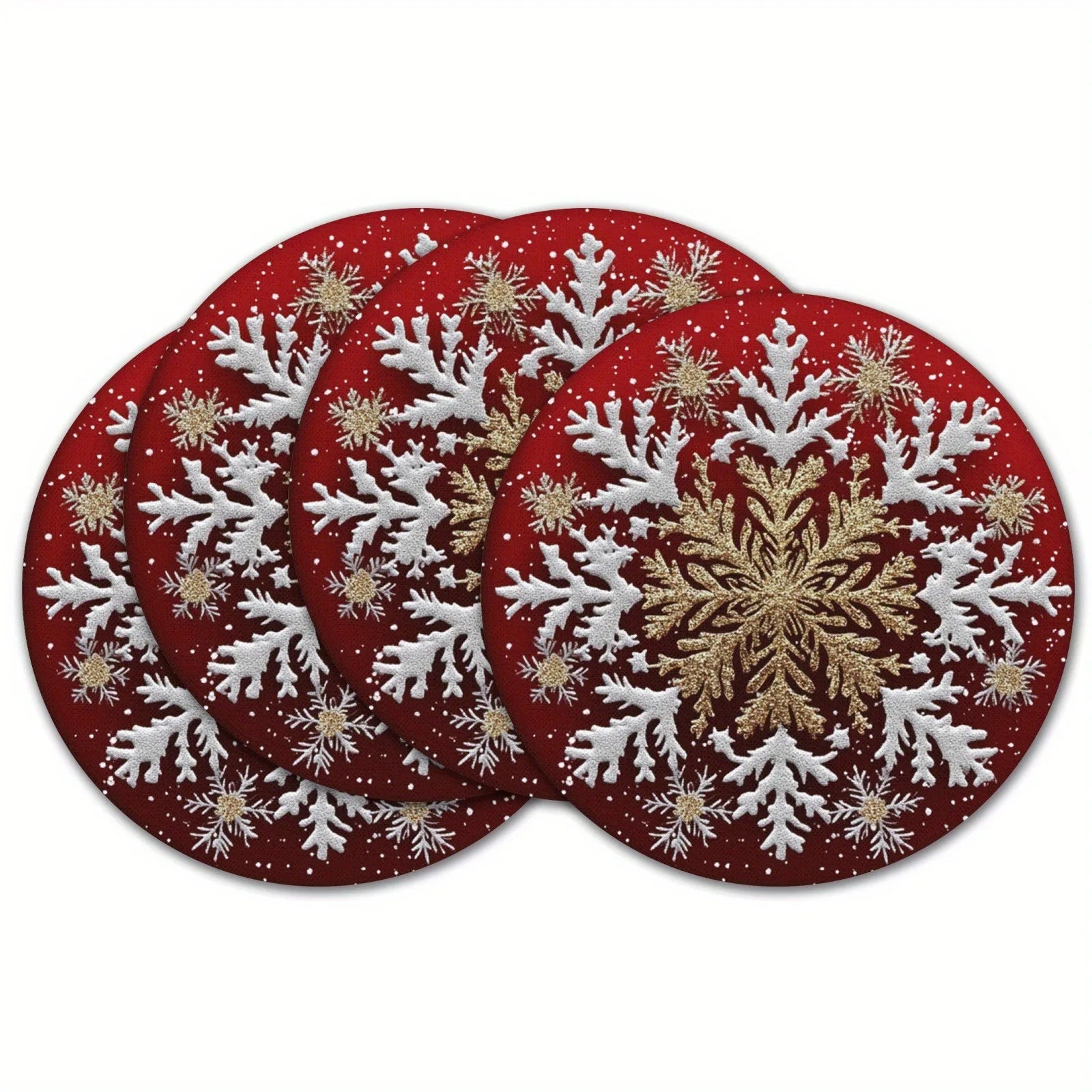 Round Christmas Placemat Cartoon Santa Claus Wreath Snowflake Xmas Placemat Merry Christmas Decor 2025 Happy New Year 2026