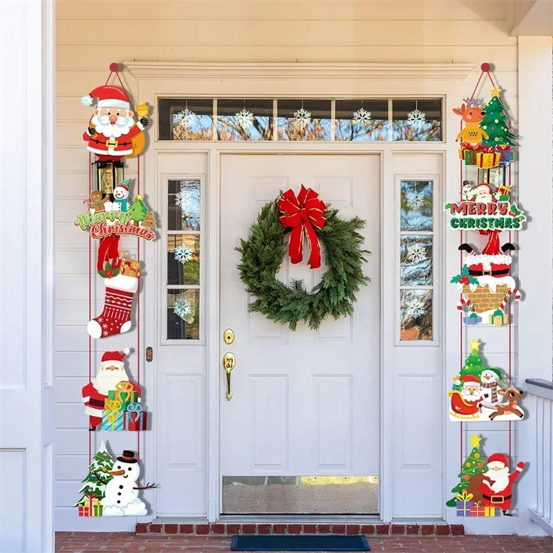 Merry Christmas Decor Door Hanging Banner Santa Claus Snowman Elf Couplet Party Yard Front Door Ornament Xmas Gift