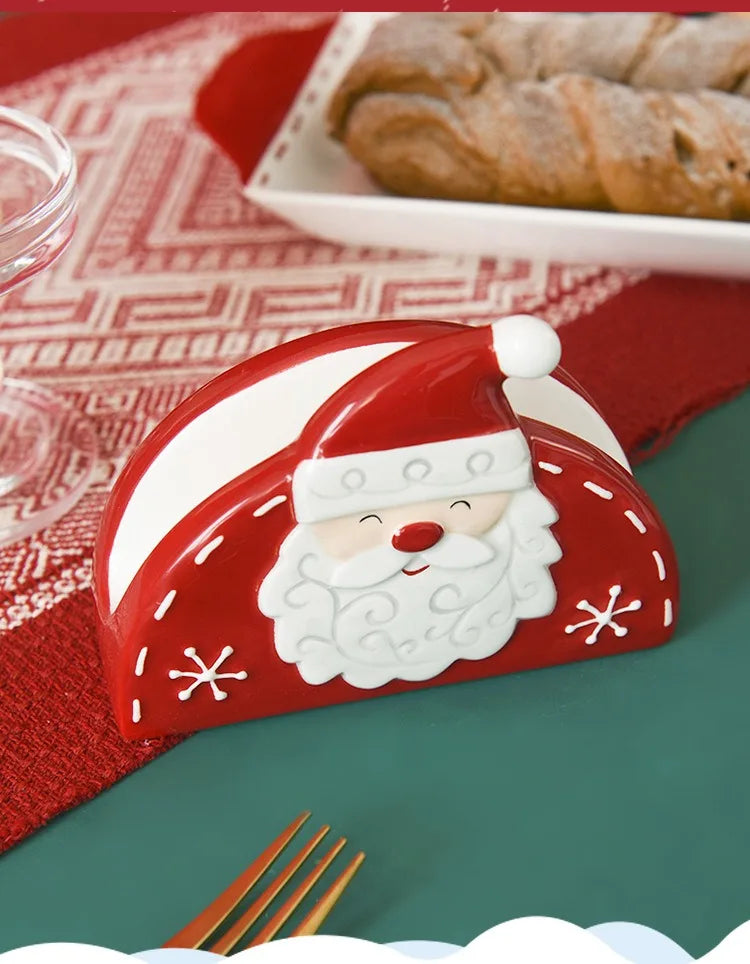 JUSTINLAU Santa Claus Napkin Holder Nordic Style Creative Ceramic Relief Christmas Tissue Holder Home Decoration for Xmas Gift