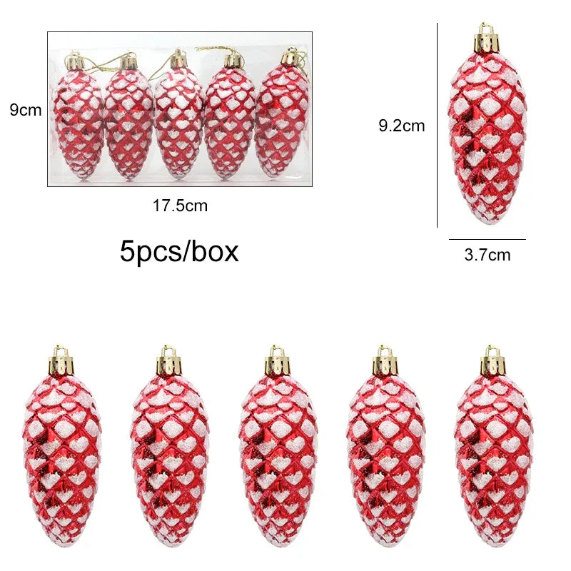5Pcs Christmas Painted Pine Cone Balls Hanging Pendants Merry Christmas Tree Decoration for Home Xmas Ornament Gift