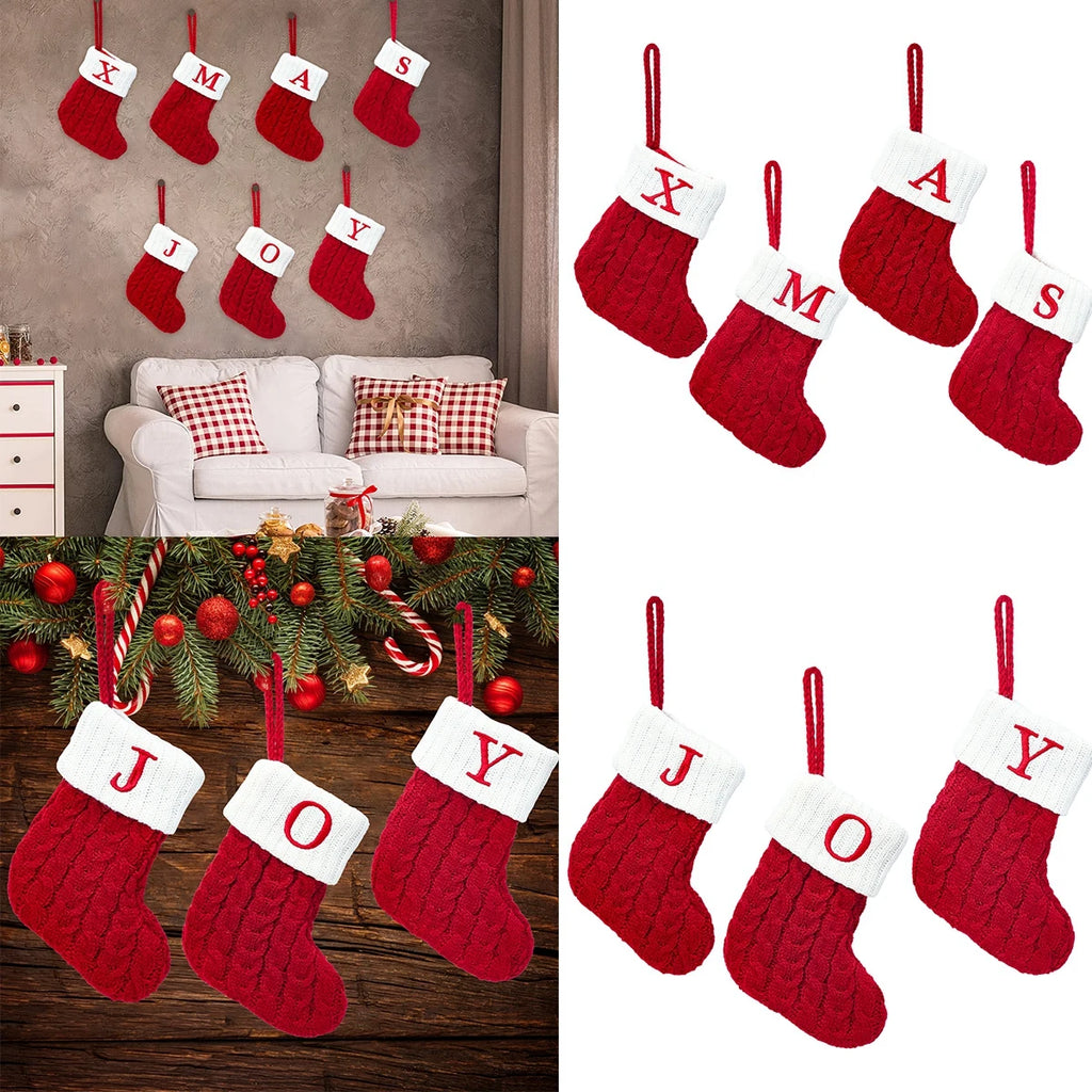 Christmas Socks Knitting Snowflake Letter Stocking Christmas Decoration 2025 For Home Xmas Tree Ornament Gift Navidad Natal 2026