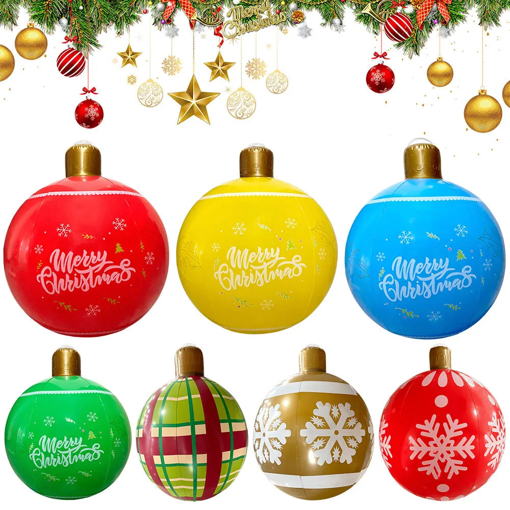 24 Inch PVC Inflatable Christmas Ball Outdoor Christmas Decorations Christmas Decorations Ball Holiday Yard Lawn Porch Decor