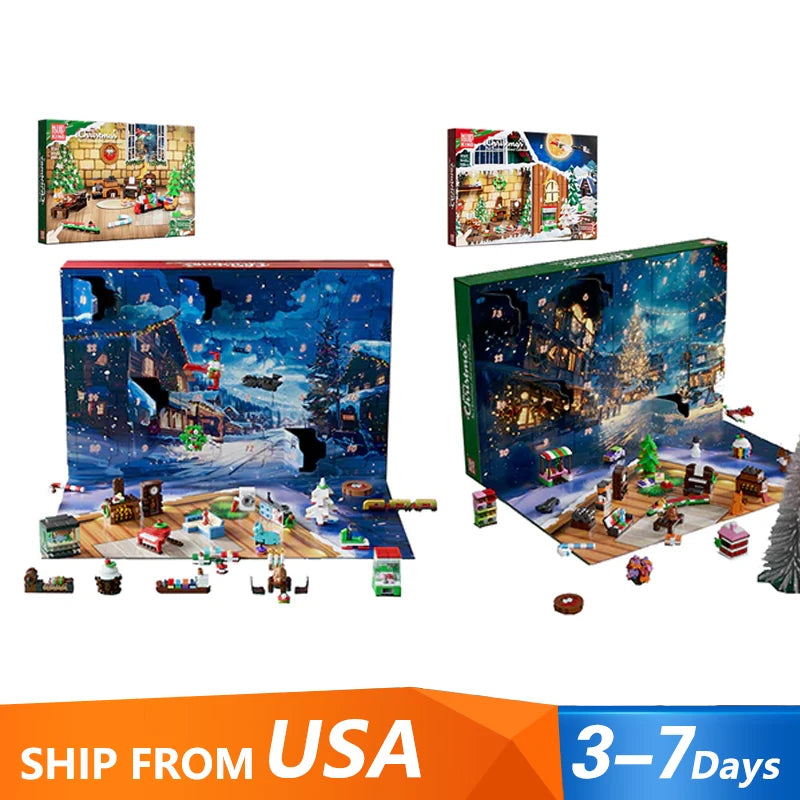 Creative Expert Christmas Countdown Calendar Model Building Blocks City Series Blind Box Brick Puzzle Toy for Kid Christmas Gift
