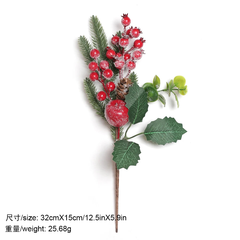 Christmas Decorations Red Berry Artificial Pine Bouquet Branch Xmas Tree Ornament Home Decor New Year 2025 DIY Gifts Accessories