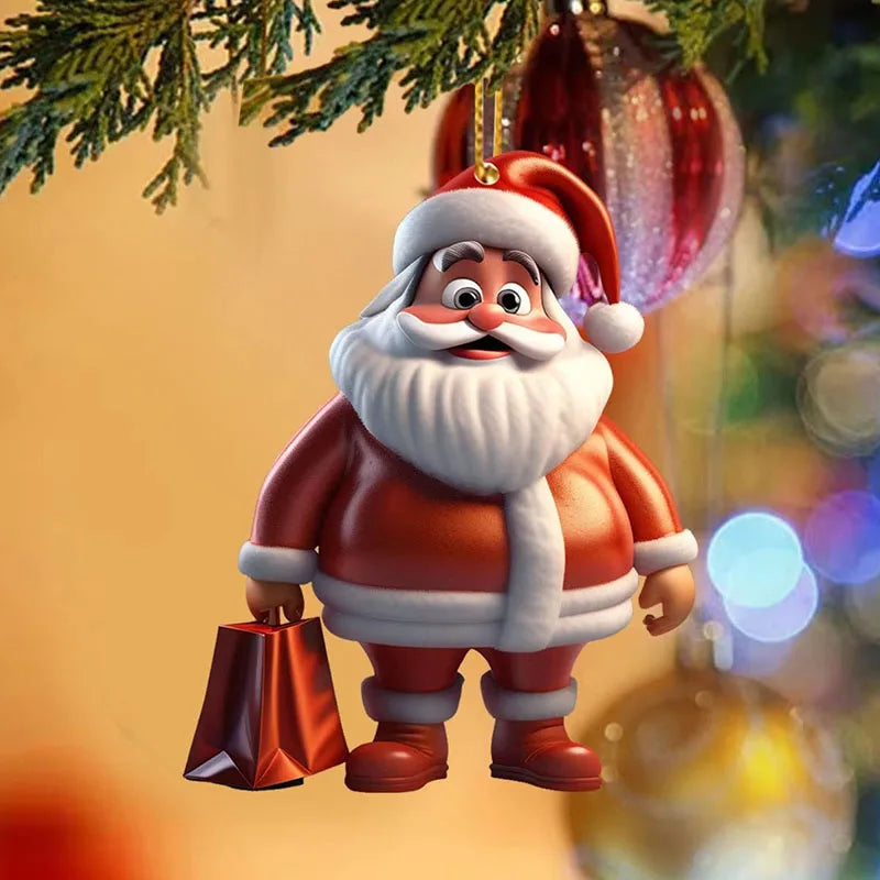 Santa Claus 6-Piece Set 2D Flat Acrylic Pendant Car Keychain Car Rearview Mirror Backpack Pendant Home Decoration Pendant