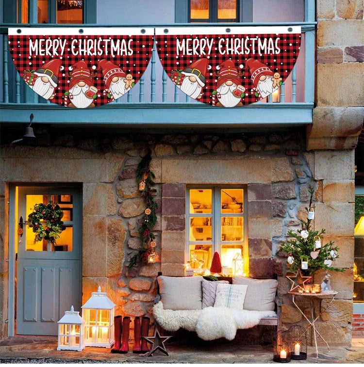 Christmas Outdoor Fan-shaped Flag Banner Merry Christmas Decoration for Home 2024 Xmas Ornament Navidad Natal Noel New Year 2025
