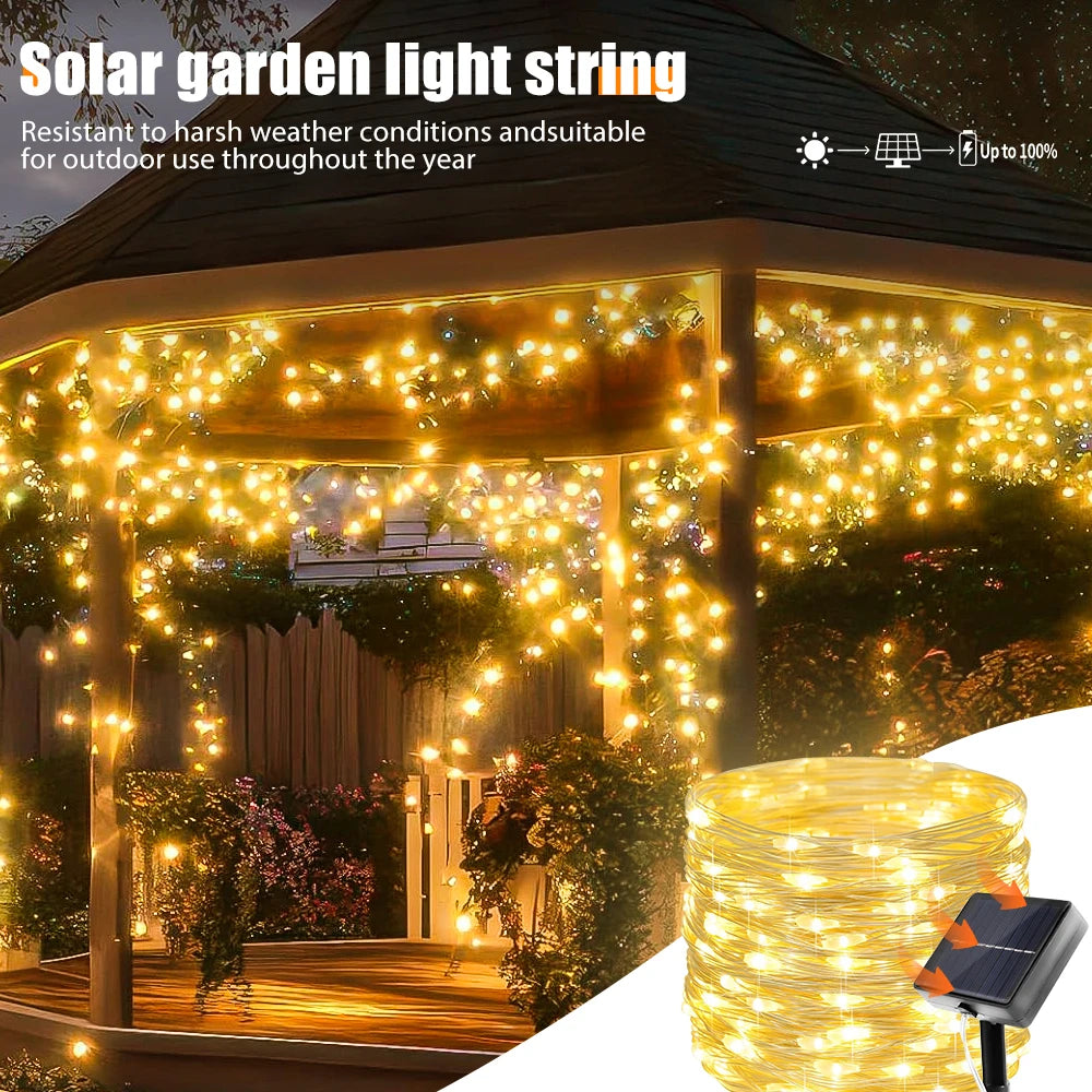 7M/12M/22M/32M/42M Solar Christmas String Lights IP65 Waterproof Christmas tree lights 8 modes Halloween Party Fairy Lights