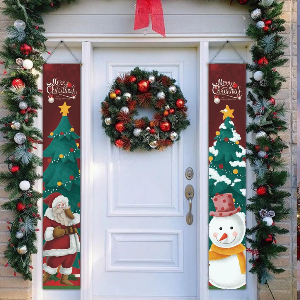 1set Christmas Decorations Door Banner Merry Christmas Santa Snowman Hanging Banner Supplies New Year Home Xmas Decor Noel