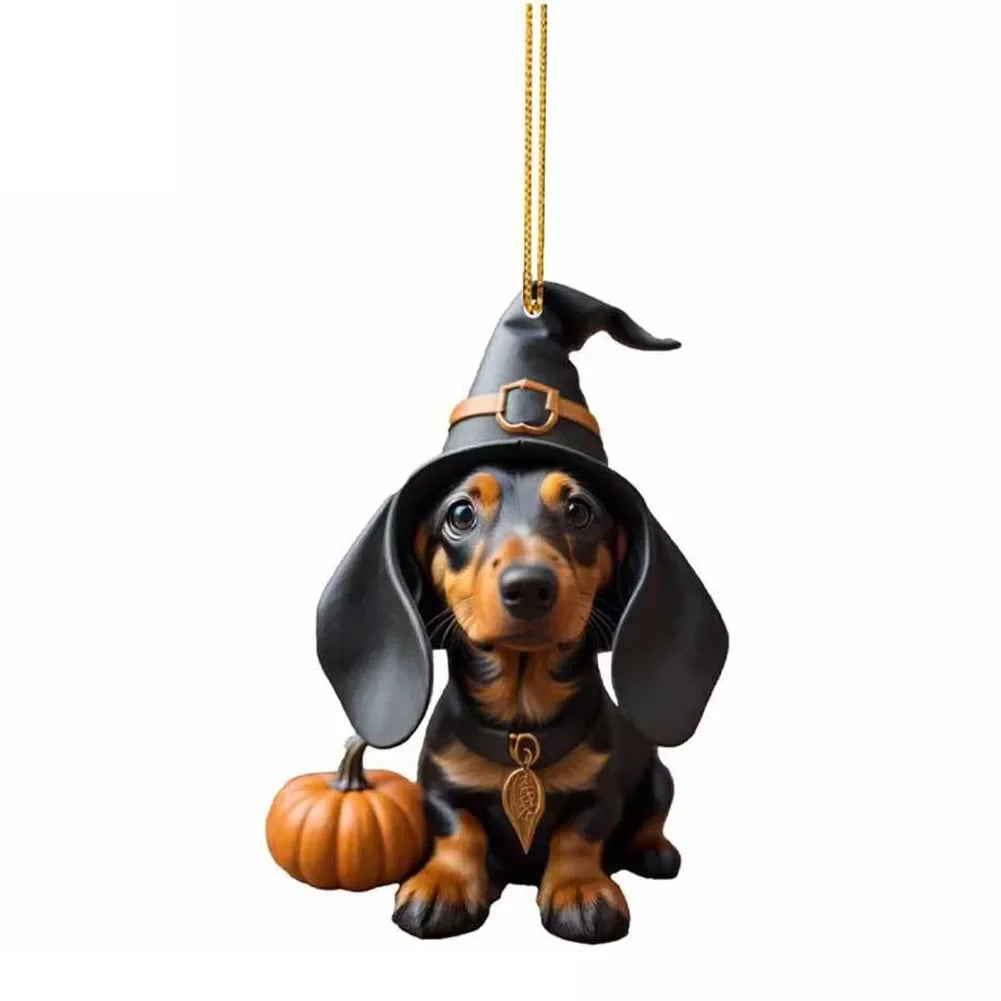 Christmas Hanging Dog Decor Acrylic Dog Figurines Decor Funny Puppy Pendant Xmas Tree Backpack Car Interior Decor