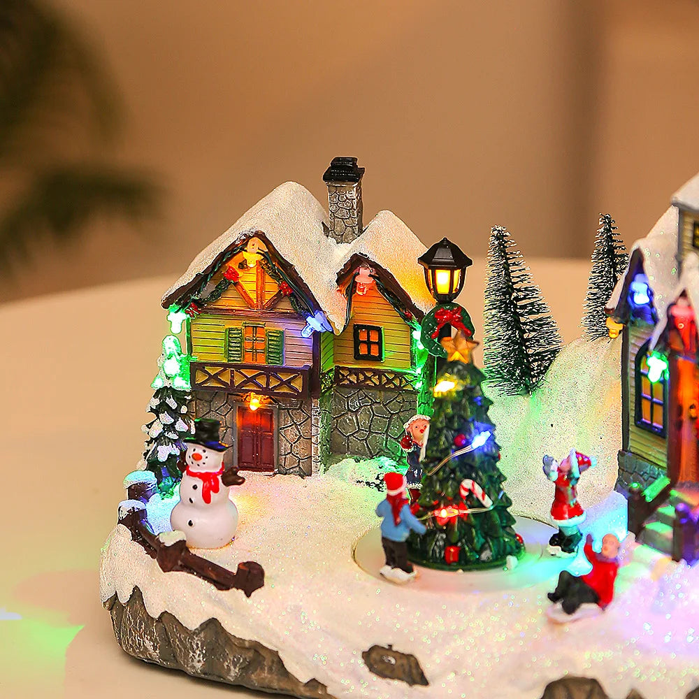 Christmas Luminous House Ornaments Scene Figurine Snow House Figurine Party Favors LED Light and Music for Home Holiday Table