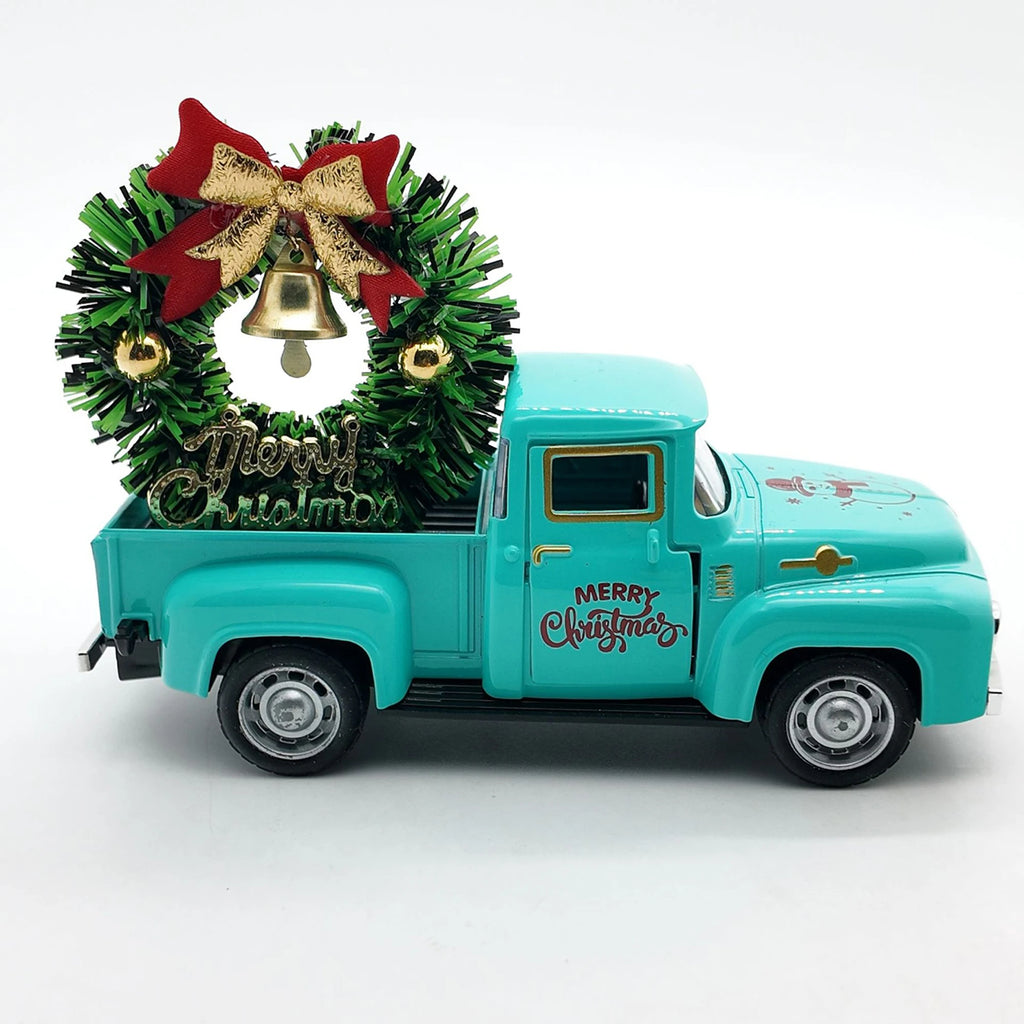 Christmas Table Decoration Mini Snowman Truck with Wreath Figurine Desk Statues Centerpieces for Home Party Decor