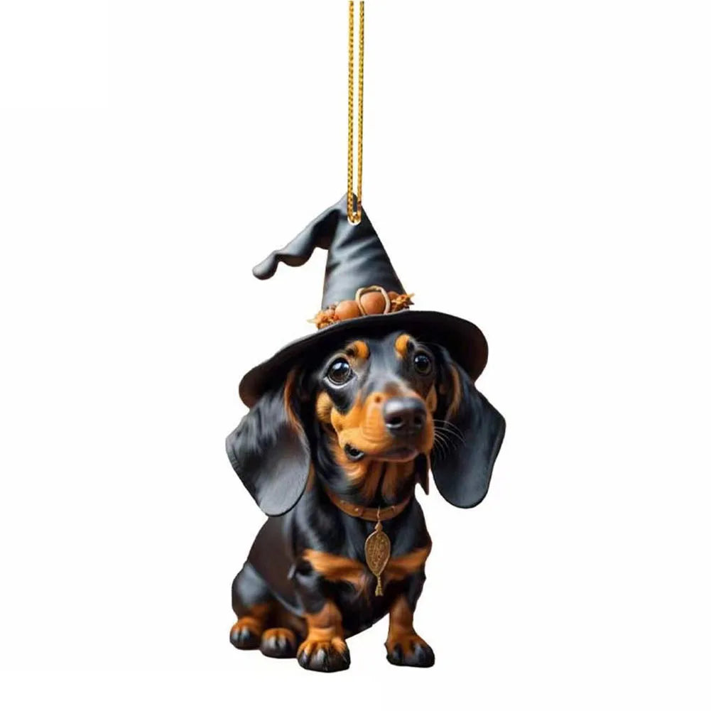 Christmas Hanging Dog Decor Acrylic Dog Figurines Decor Funny Puppy Pendant Xmas Tree Backpack Car Interior Decor