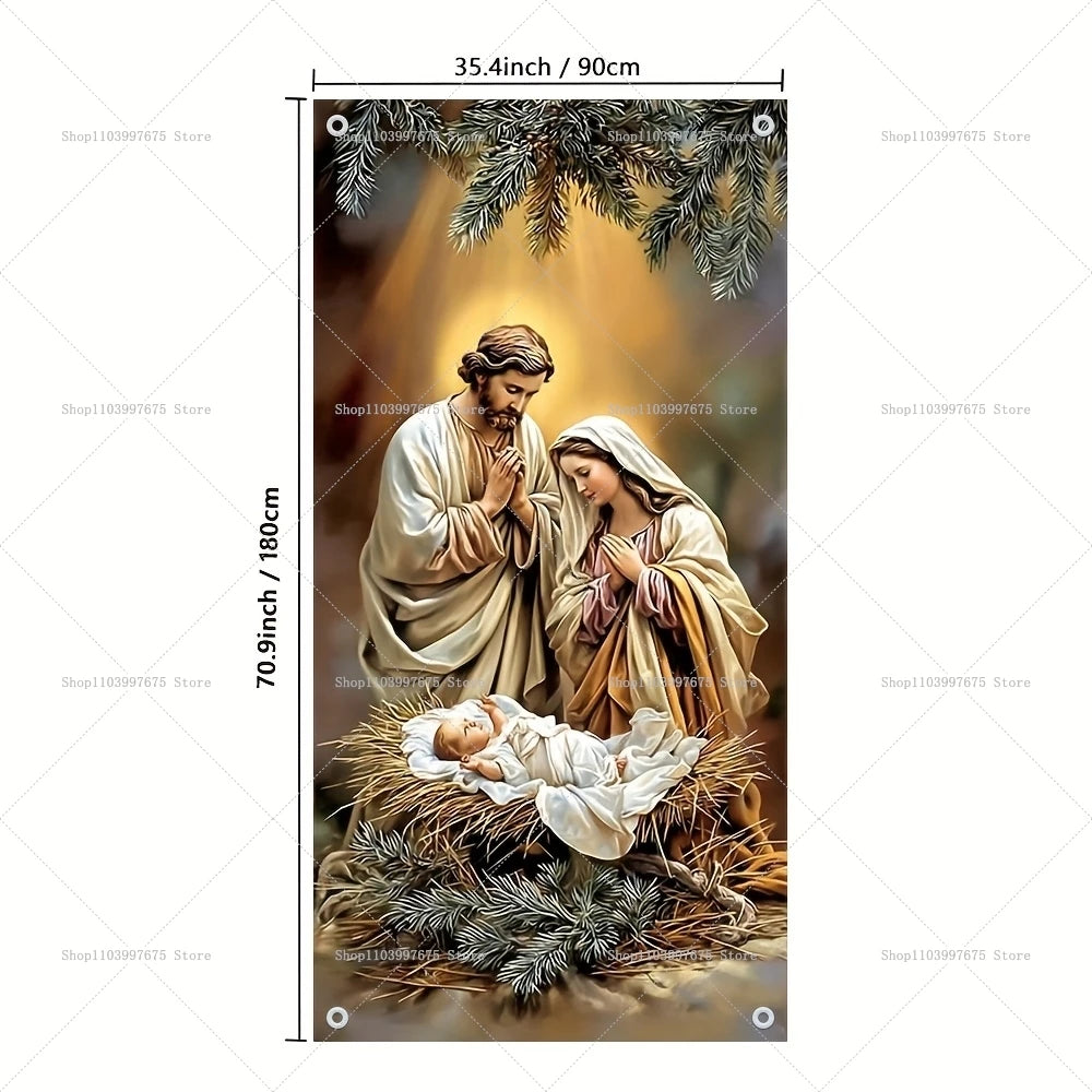 Christmas Nativity Scene Religious Door Banners Xmas Party Decorations Photography Backdrops Indoor Outdoor Decor Party Supplies