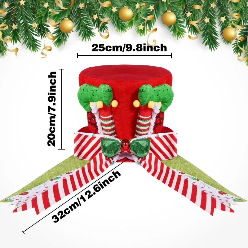 Christmas Tree Decorations Tree Top Star Striped Bow Tree Hat Sequin Christmas Tree Hat Hanging Decoration Christmas Decor