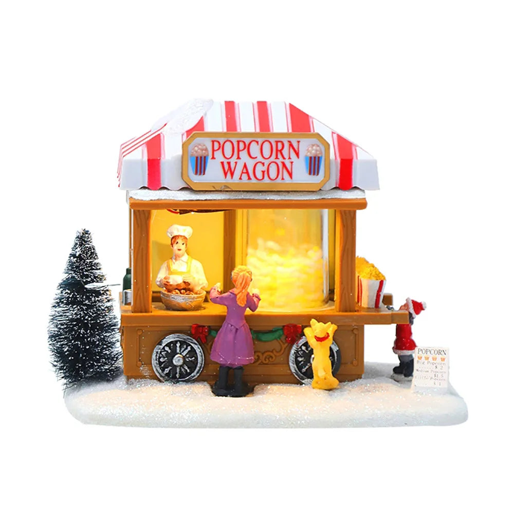 Christmas Luminous House Ornaments Scene Figurine Snow House Figurine Party Favors LED Light and Music for Home Holiday Table