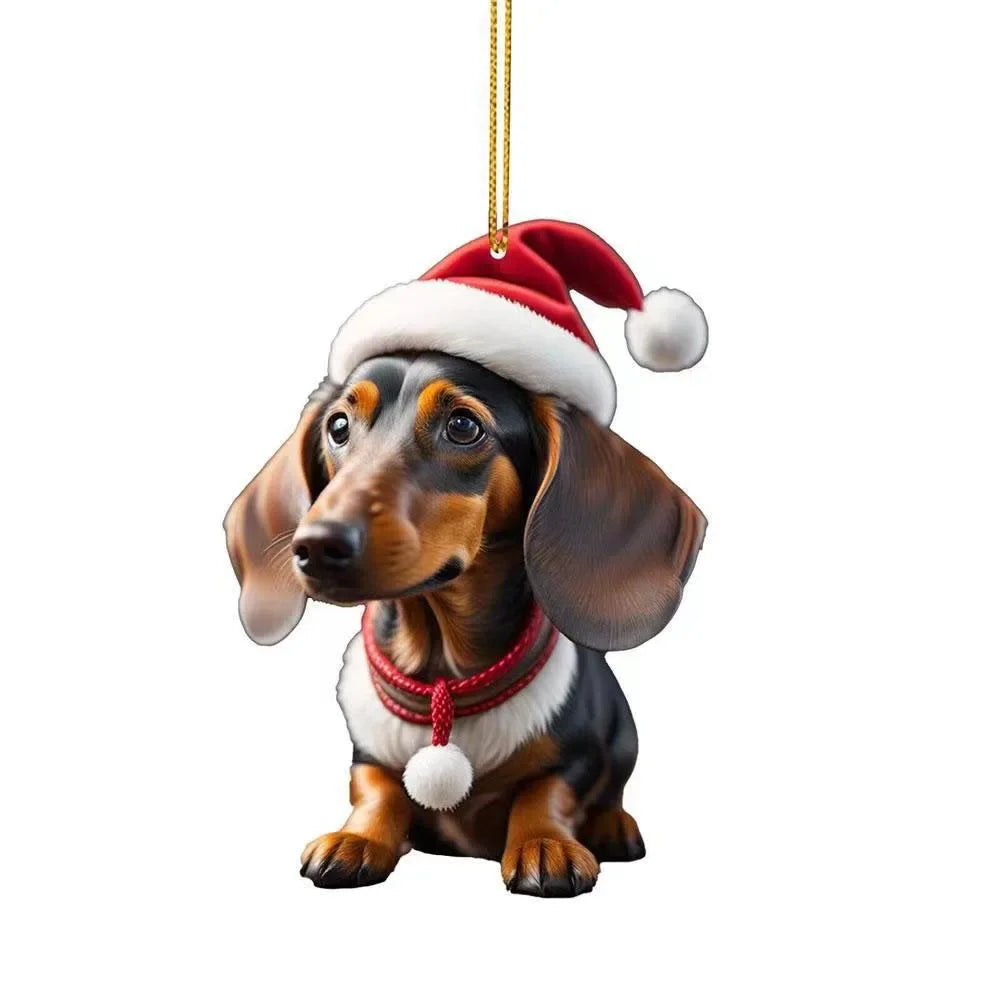 Christmas Hanging Dog Decor Acrylic Dog Figurines Decor Funny Puppy Pendant Xmas Tree Backpack Car Interior Decor
