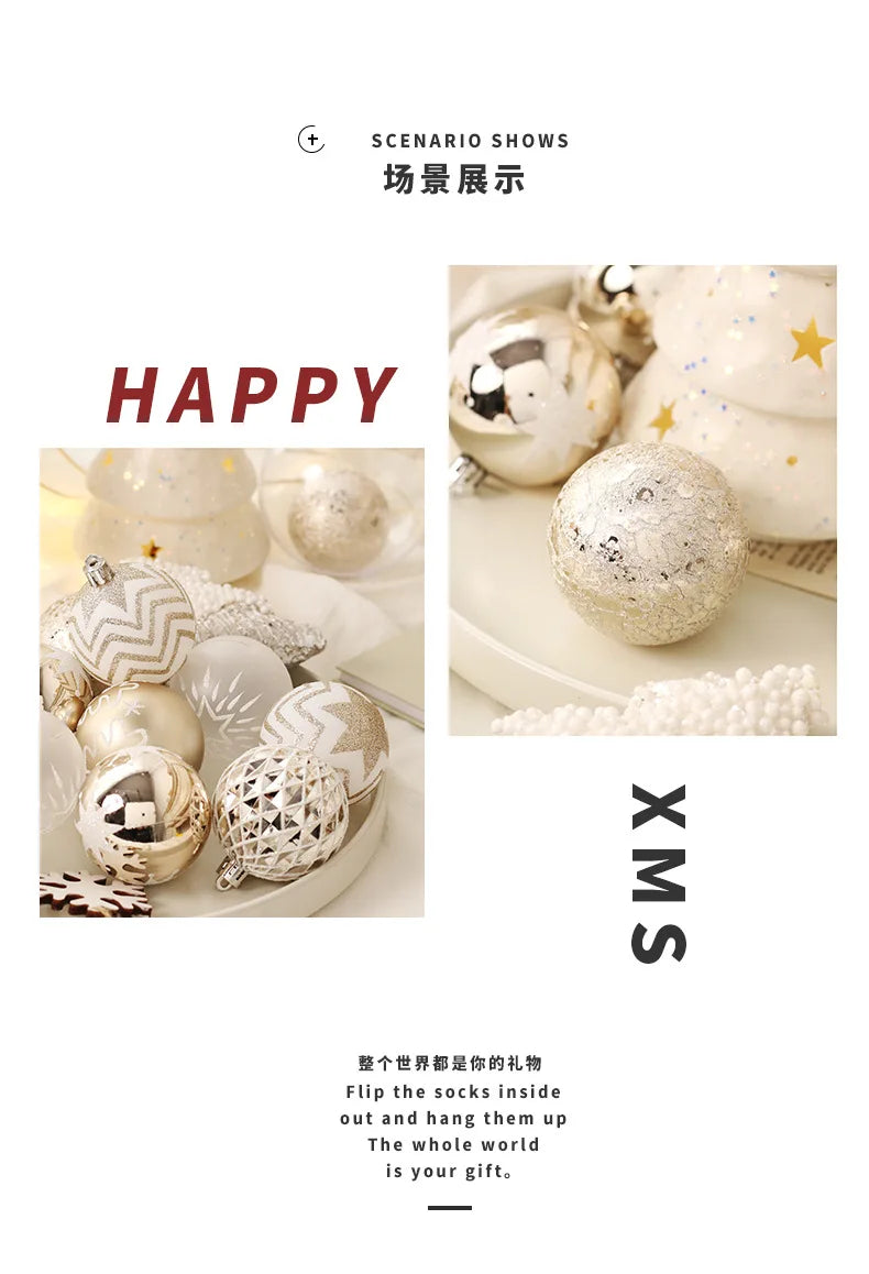 New Christmas Decorations 16 Champagne Gold White Ball Ornaments Christmas Tree Hanging Decorations Home Party Decorative Pieces