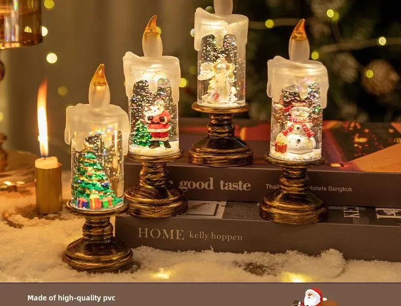 Hot Christmas Decorations Wind Lamp Candle Candlestick Crystal Ball Lights Snow Snowflake Music Box Xmas Gift Scene Arrangement