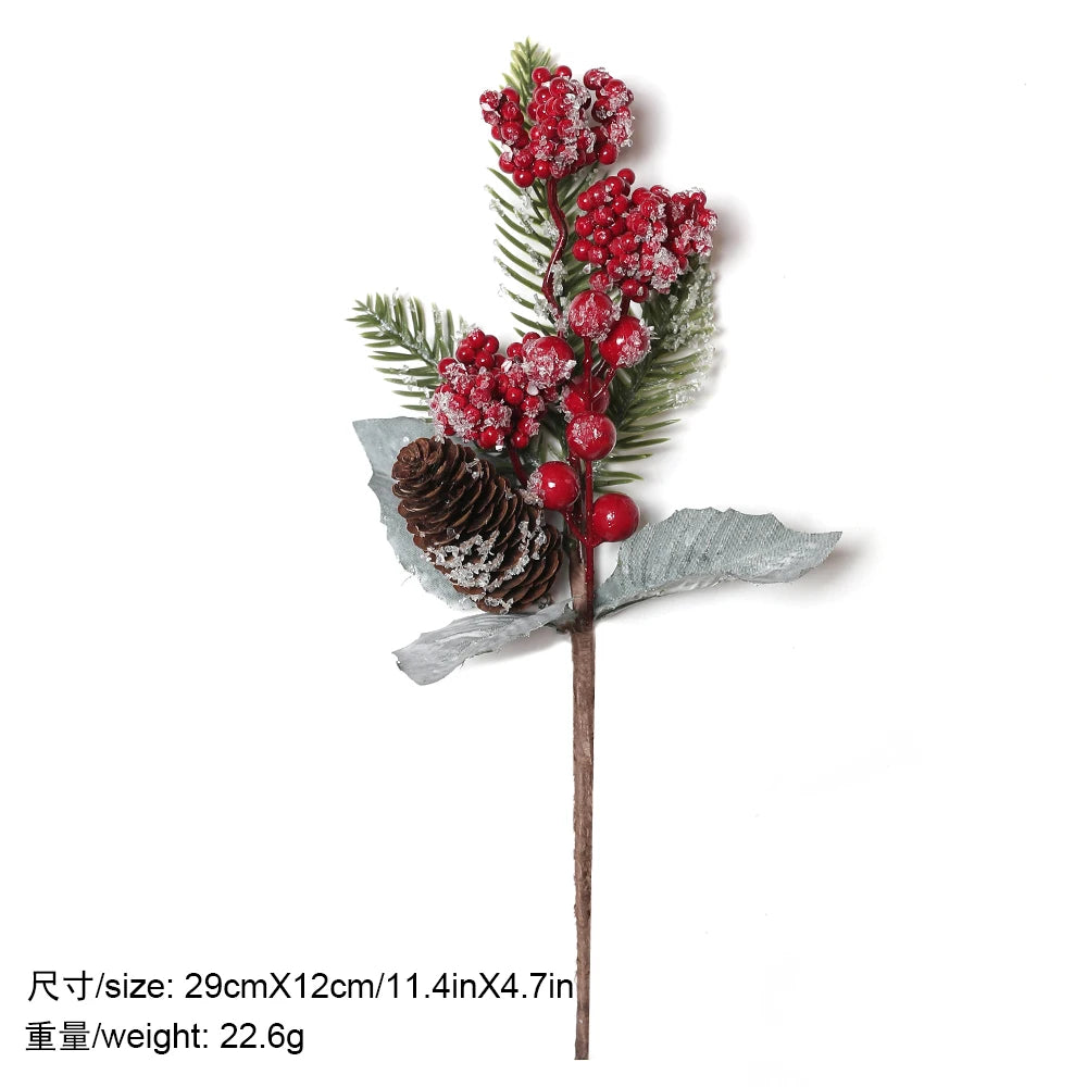 Christmas Decorations Red Berry Artificial Pine Bouquet Branch Xmas Tree Ornament Home Decor New Year 2025 DIY Gifts Accessories