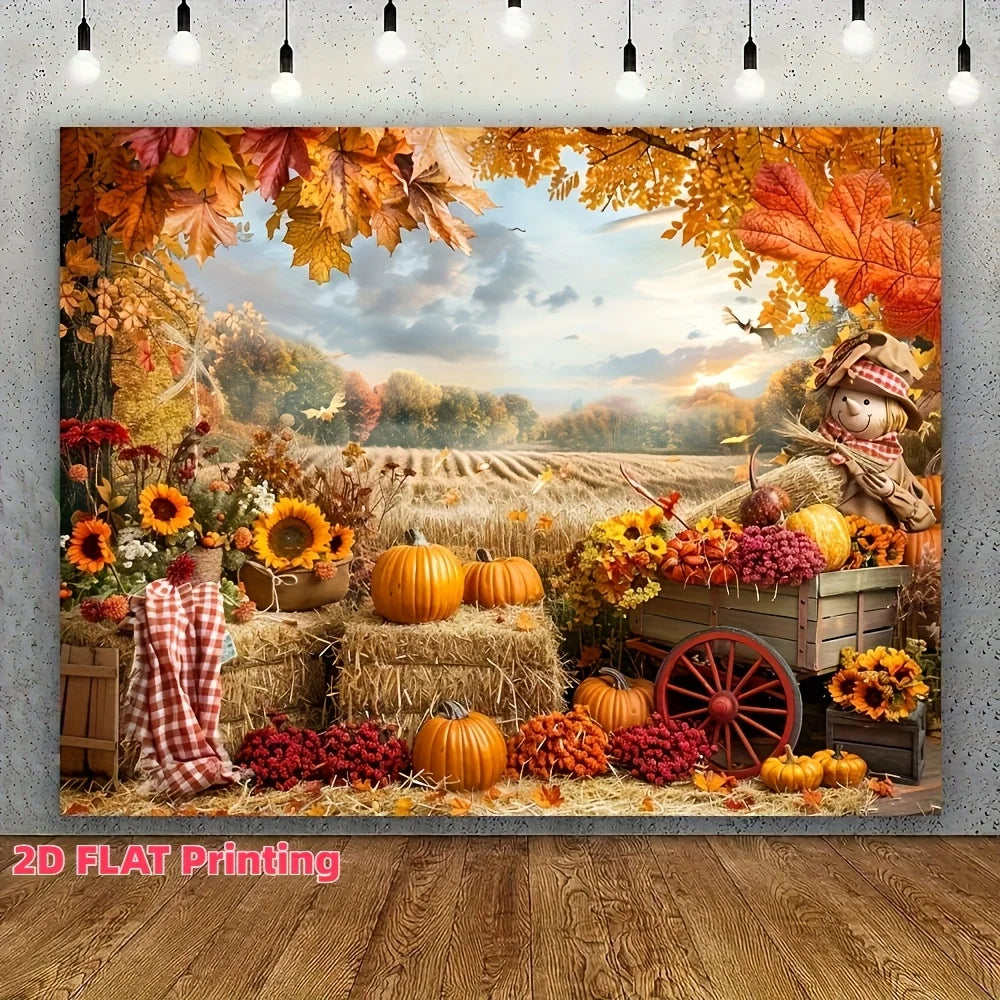 1pc Autumn Thanksgiving Photo Background - Vivid Autumn Pumpkin Harvest Scene